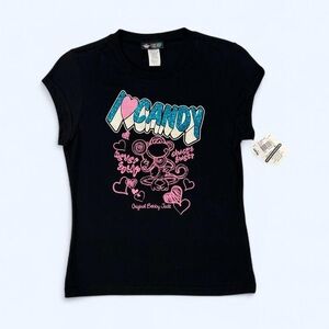 Vintage Y2K Kidcore NEW Bobby Jack Black Sparkle Graphic Baby Tee